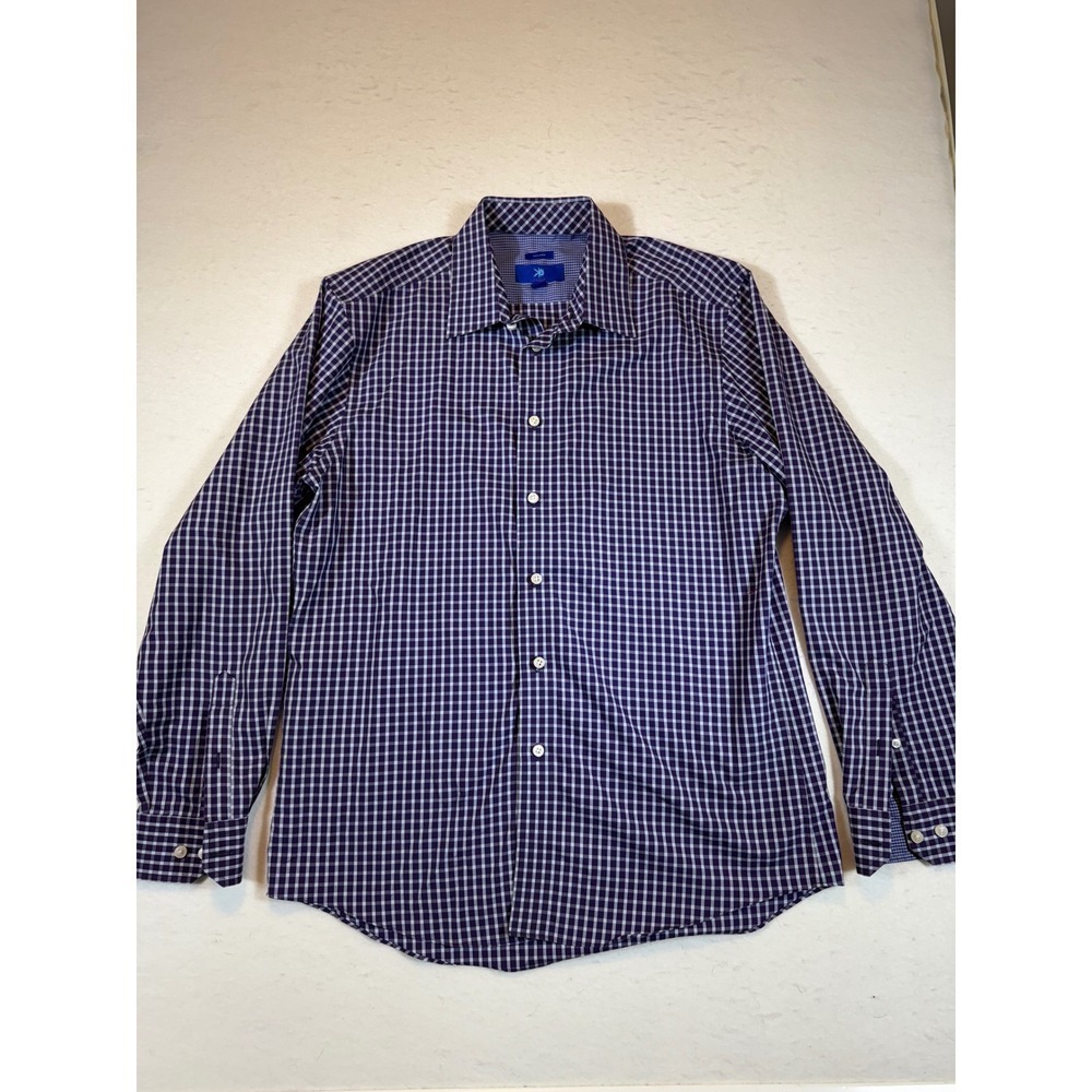 EGARA Mens Non Iron Long Sleeve Dress Shirt Purple Checkered Size L